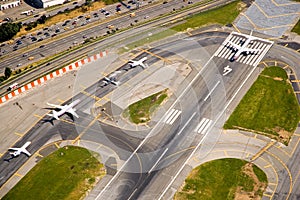 Airport runway airplanes