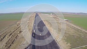 Airport runway construction, aerial view