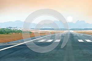 Airport runway in the evening sunset light. travel concept.