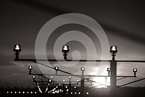 Runway lights in the evening, airport landscape