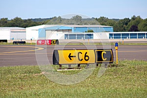 Airport runway signs hangars airfield