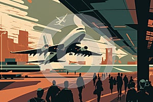 Airport Rush Dynamic Illustration of Planes Taking Off and Landing at a Busy Airport Terminal