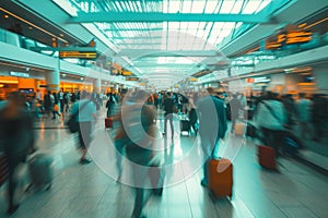 Airport Rush , photo of the crowd inside a very busy airport, Motion Blurred