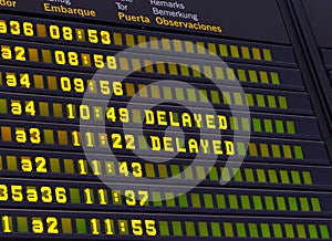 Airport schedule signboard delayed flight