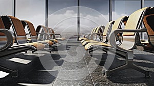 Airport seats in the waiting lounge of an airport. 3D illustration