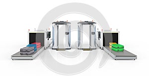 Airport security checkpoint with security gates and scanner machine