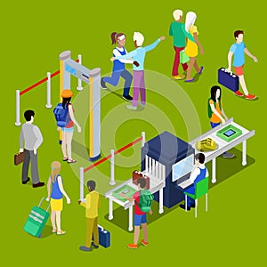 Airport Security Checkpoint with a Queue of Isometric People with Baggage