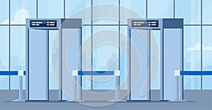 Airport security metal detectors in airport lounge. Full body scanners. Security check gates. Vector illustration