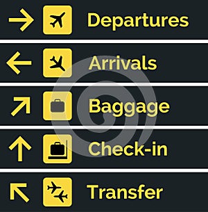 Airport sign departure arrival travel icon. Vector airport board airline sign, gate flight information