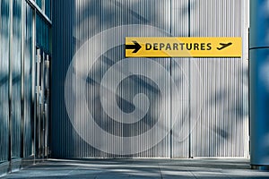 Airport Sign for Departures Terminal Directory at Outside the Building. Travel and Transportation