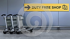 Airport Sign for Duty Free Shop inside the Terminal Building. Travel and Transportation Concept