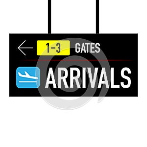 Airport sign pointing to gates and arrivals