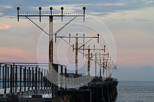 Airport signal lights on the sea