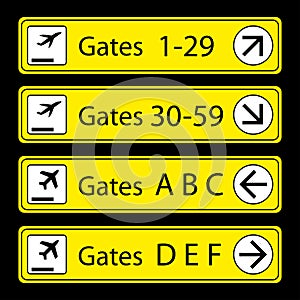 Airport Signs,gates numbers and letters, airport navigation temp