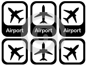 Airport signs set with aiplane, vector illustration