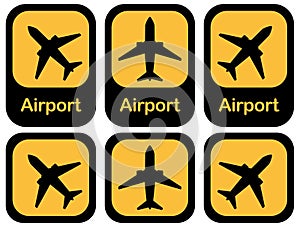 Airport signs set with aiplane, vector illustration