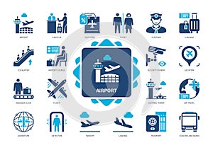 Airport solid icon set