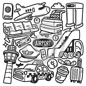 Airport Stickers Hand Drawn Doodle Coloring Vector