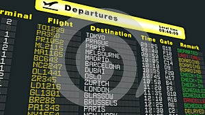 Airport table departures schedule, international flights refresh, airplane time