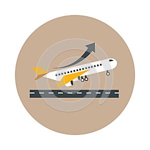 Airport take off plane travel transport terminal tourism or business block and flat style icon