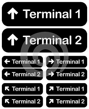 Airport terminal dirrection signs set, vector illustration