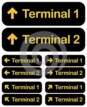 Airport terminal dirrection signs set, vector illustration