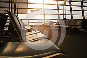 Airport Terminal with empty chair and bursting light, Airplane B