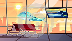 Airport terminal with flight schedule vector illustration