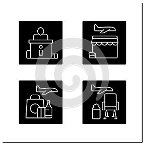 Airport terminal glyph icons set