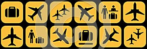Airport terminal icon signs set, vector illustration