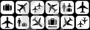 Airport terminal icon signs set, vector illustration