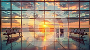 Airport Terminal Sunrise Generative AI photo