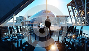 Airport terminal. Wonderfull sunset. Business and travel concept. 3d rendering.
