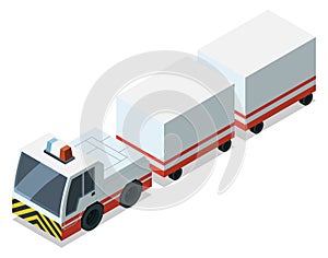 Airport tractor icon. Baggage transport. Isometric vehicle