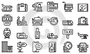 Airport transfer icons set, outline style