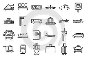 Airport transfer icons set outline vector. Flight lost