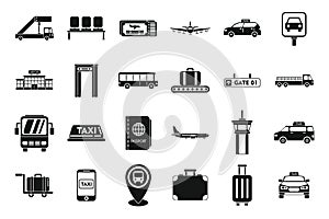 Airport transfer icons set simple vector. Flight lost