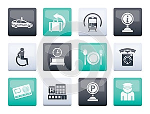 Airport, travel and transportation icons 2 over color background