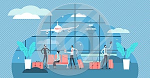 Airport vector illustration. Flat aerodrome with air passengers and luggage