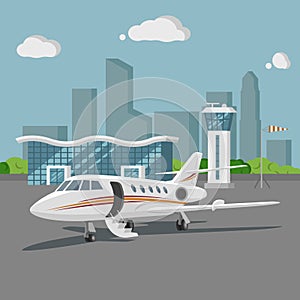 Airport vector illustration. Flat design cityscape.