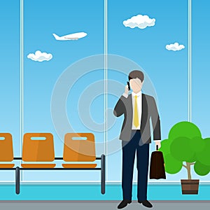 Airport , Waiting Room with Businessman