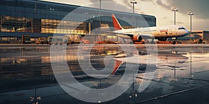 Airport where an aircraft stands poised on the tarmac, ready to embark on its journey, patiently awaiting the passengers