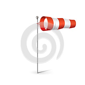 Airport Wind sock 3D realistic illustration. Red and white Wind flag showing wind direction and speed. Isolated on white