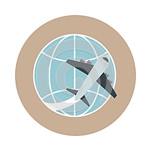 Airport world airplane travel transport terminal tourism or business block and flat style icon