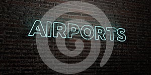 AIRPORTS -Realistic Neon Sign on Brick Wall background - 3D rendered royalty free stock image
