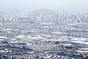 Airscape of Beijing city after snow