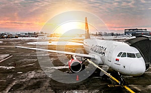 Airserbia airplane Airbus A320 in the parking position on Belgrade airport