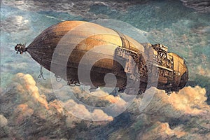 Airship dirigible, airway travel transport, generative ai digital illustration