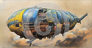 Airship dirigible, airway travel transport, generative ai digital illustration