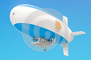 Airship or dirigible balloon with Argentina flag, 3D rendering